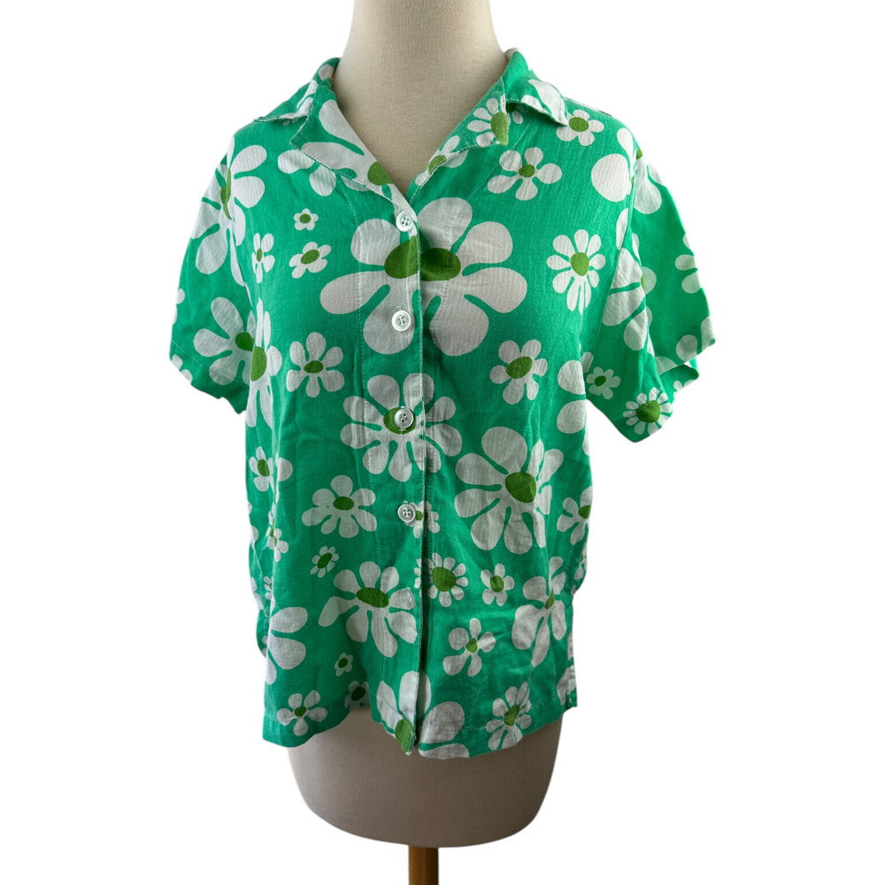 Big Bud Lazy Daisy Button Up Shirt Green Floral Print Top Cotton US Made Size XS - Picture 4 of 12